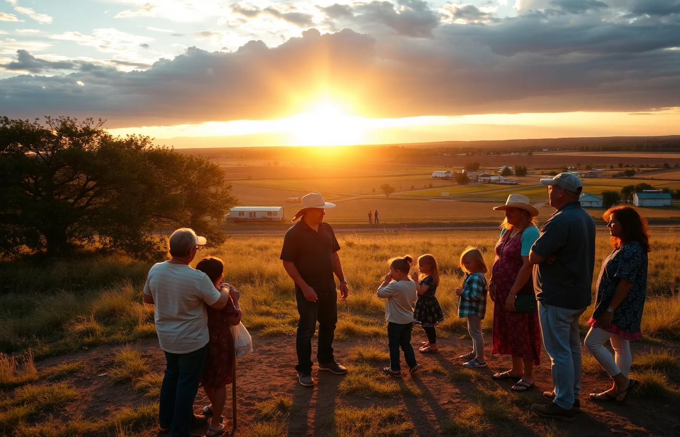 Rural Texas community outreach at sunset
